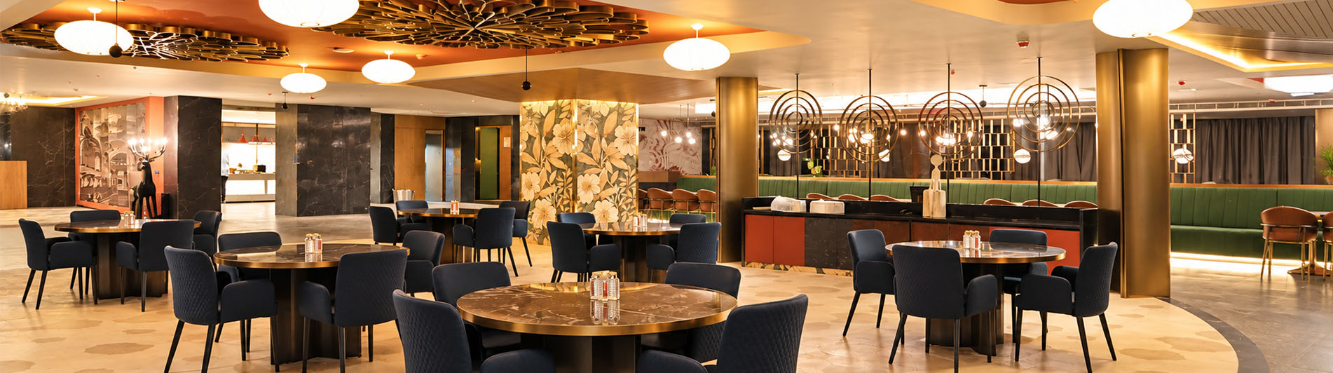 SVM Grand Hotel illuminated luxury reception foyer, Kompally